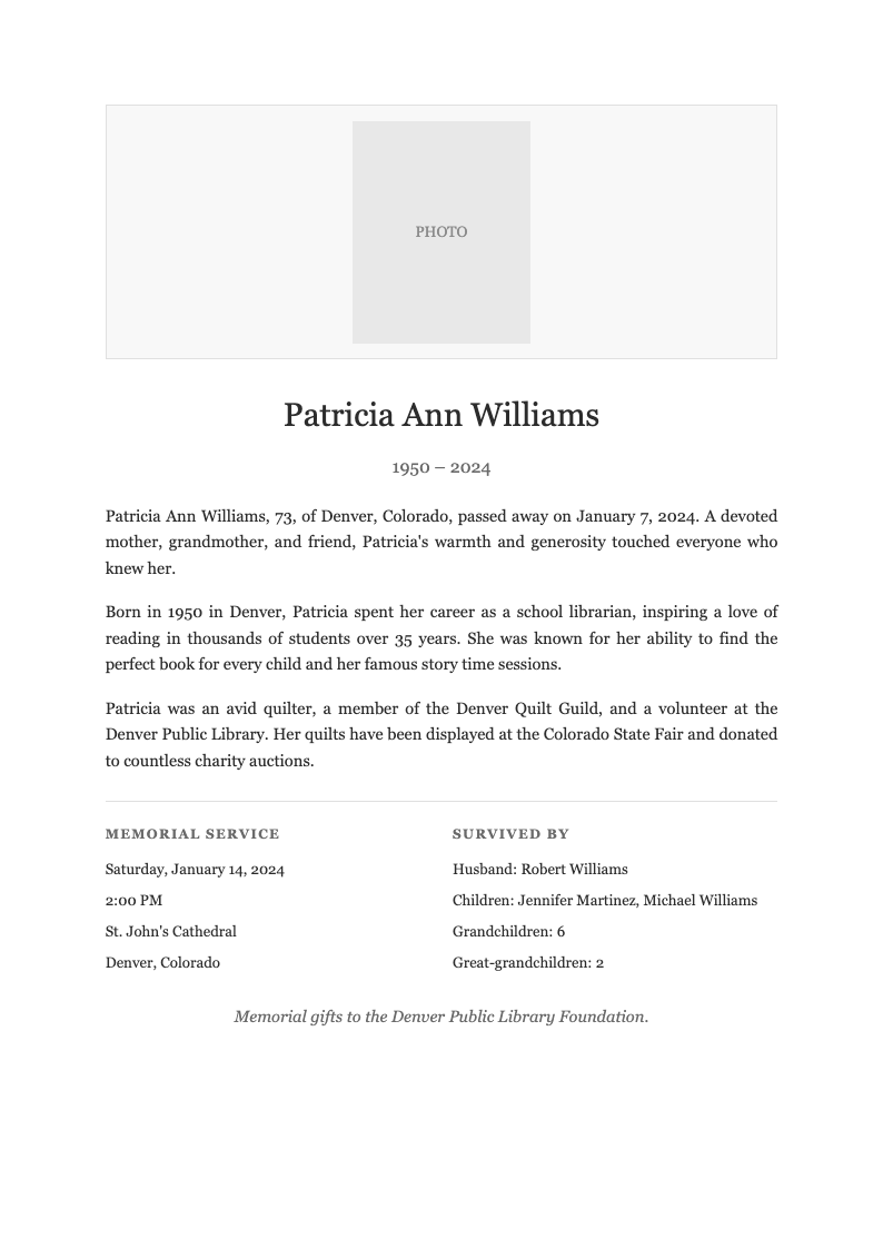 Photo centered memorial